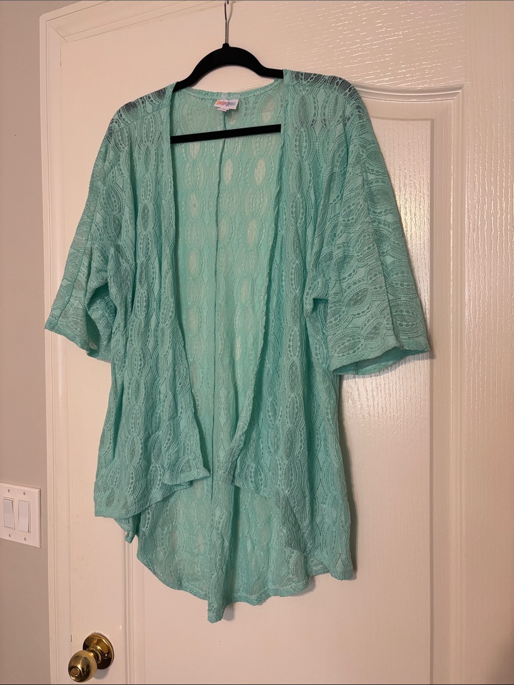 Light Aqua Lace Open-Front Women's Top - Picture 2 of 3